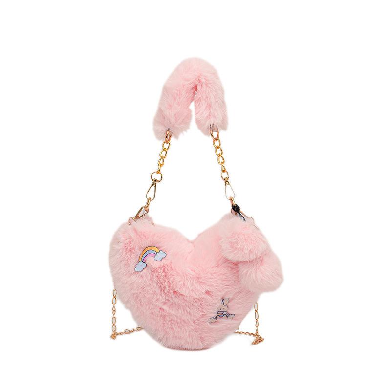 2025 Autumn and Winter New Small Bag Fashionable Versatile Love Wool Bag Plush Shoulder Messenger Bag