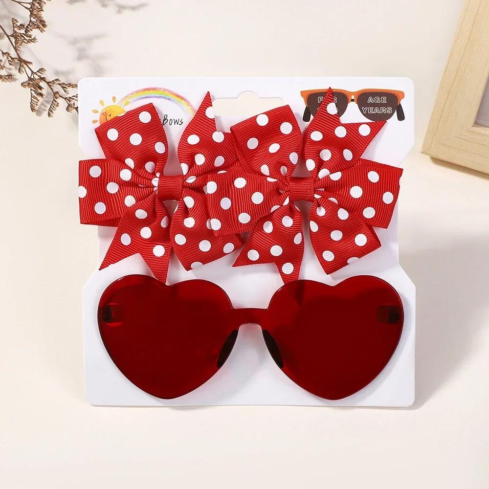 1Set Children Headwear Glasses Solid Soft Bowknot Head Bands Girls Lace Barrette Retro Headbands Sunglasses Kids Hair Band Sets
