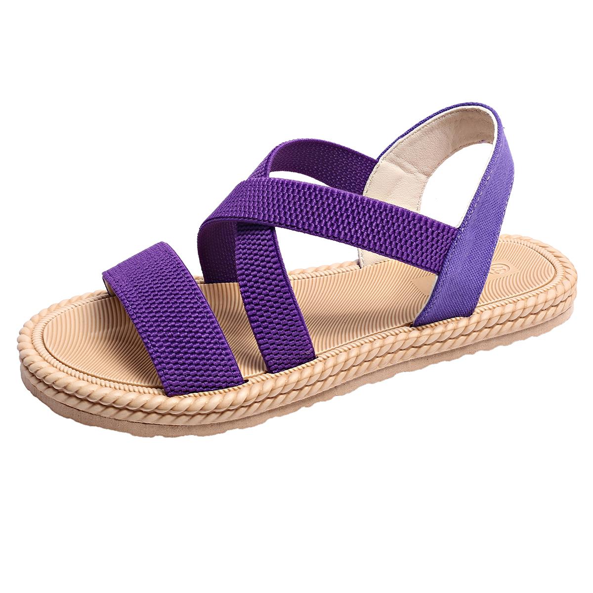 Elastische Kruisband Platte Sandalen voor Dames Zomer Lichtgewicht Antislip Strandsandalen Dames Comfort Zachte Zool Casual Schoenen 40