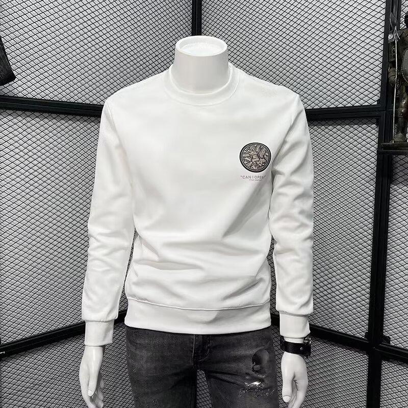 

Мужская повседневная толстовка с длинным рукавом с принтом, базовая рубашка свободного кроя с круглым вырезом, шикарный тренд в гонконгском стиле 5XL белый