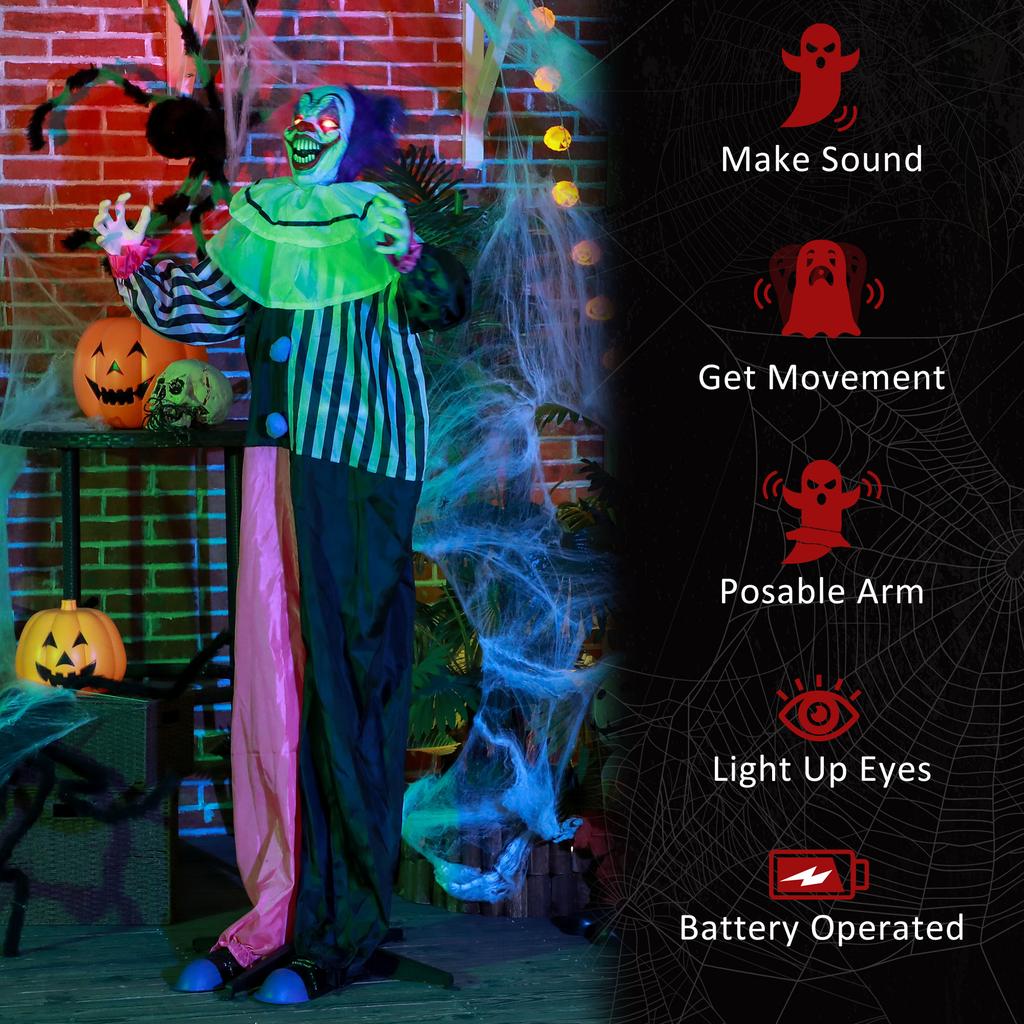 5'6" Scary Laughing Clown Halloween Animatronic, with Glowing Eyes