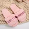 Fashion Rhinestone Fluffy House Slippers for Women 2025 Winter Warm Faux Fur Flat Slides Woman Open Toe One Strap Plush Slippers