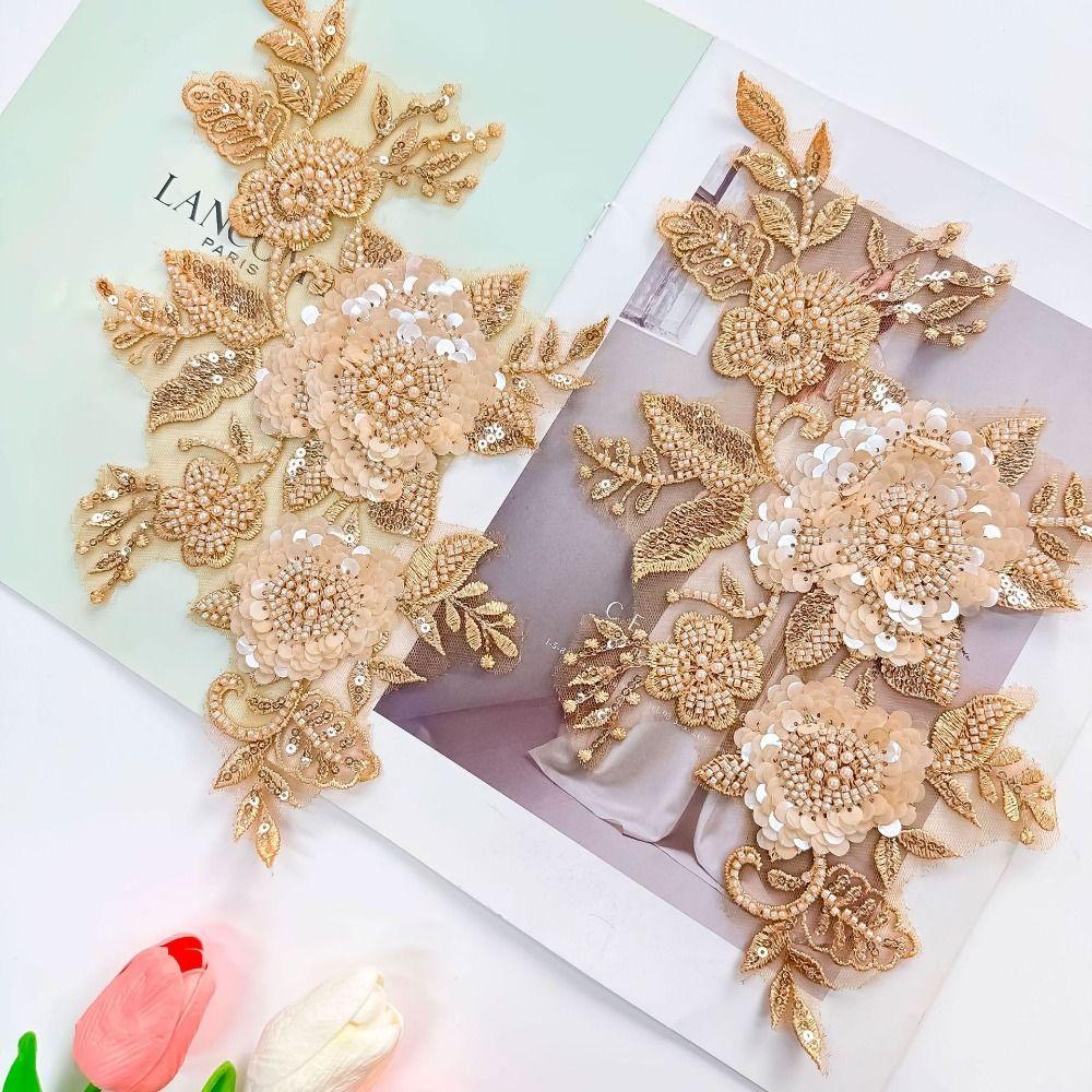 Costume Accessories Bead Lace Flower Stickers Embroidery Handmade Lace Applique DIY DIY Embroidery Lace Performance Costume