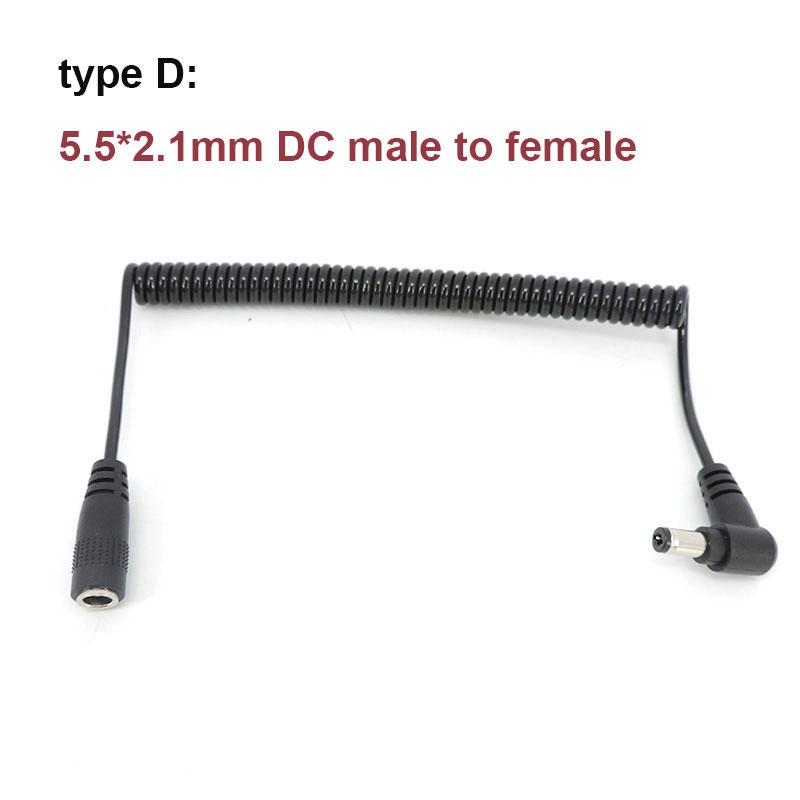 1.5m DC Male To Angel Male Female Plug Spring Power Cord Cable 5.5 X 2.5mm 5.5mm X 2.1mm Extension Cord for LED Strip USB Fan