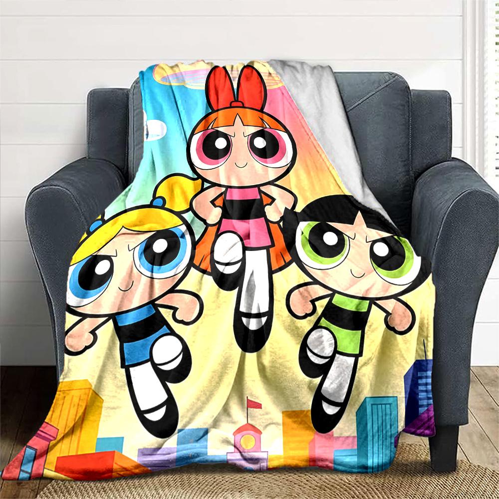 1pc Powerpuff2 Blanket, Gift, for Men and Women, Soft Blanket, Good for Sofa Bed Couch Travel, Lightweight Flannel Blanket