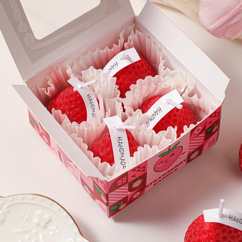 4pcs Strawberry-Shaped Miniature Scented Candles Realistic Fruit-Scented Aromatherapy Candles Perfect As a Trendy Photo Prop