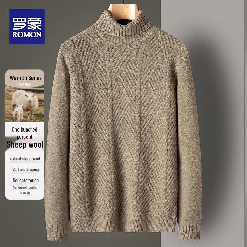 ROMON Men's 100% Wool Turtleneck Sweater