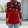 Women's Fashion Casual Lapel Short 3/4 Sleeve Christmas Print Shirt Women's Button Up Tops