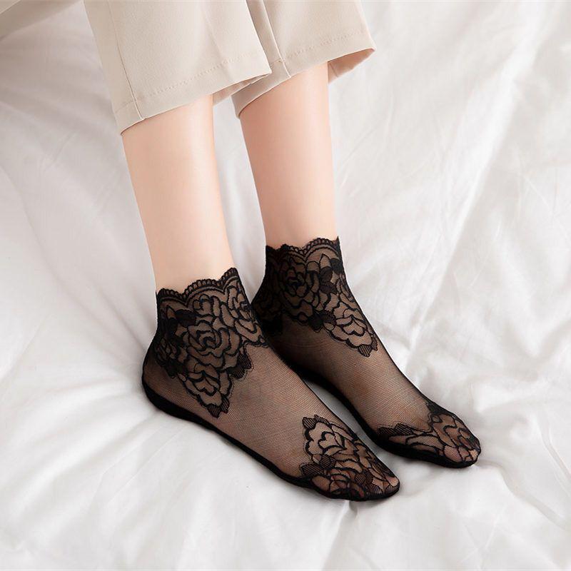 Women's Lace Trim Mesh Ankle Socks - Summer Thin Cotton Boat Socks