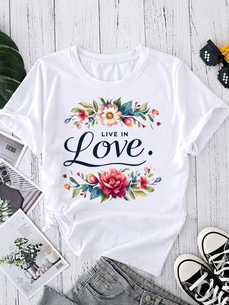 (Asian Size) Short Sleeve T-shirts Women's Top Print O-neck  Fashion leopard love heart Female Casual T Clothing Graphic Tee