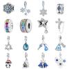 Winter Snowflake Copper Silver Plated Bracelet Pendants Colorful Zircon Necklace Charms Beads DIY Jewelry Accessories for Party