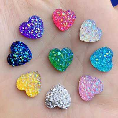 40 sztuk 12mm błyszczy AB kolory powierzchnia mineralna serce żywica Rhinestone Flatback Cabochon kamień DIY rzemiosło dekoracyjne ślubne