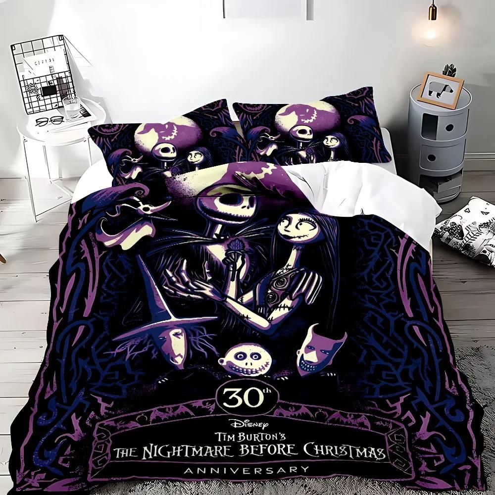 New Nightmare Before Christmas Duvet Cover with Pillow Cover Bed Set Jack and Sally 3D Skull Christmas Bedding Set Bedroom Decor