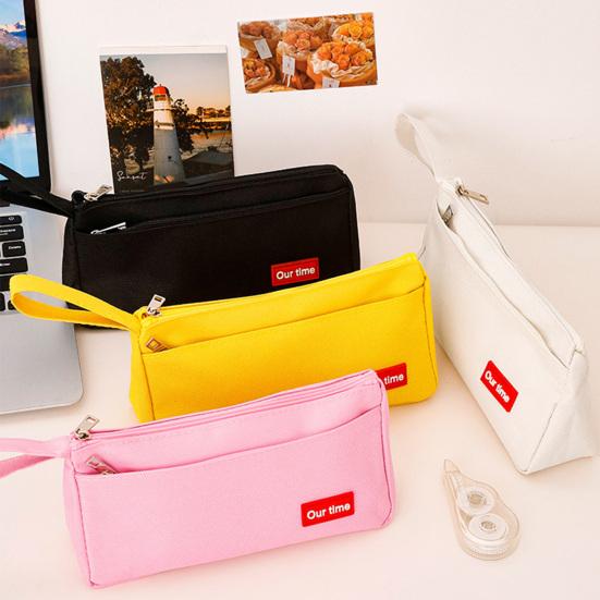 Canvas Pencil Case for Students Large Capacity Double-Layer Pen Bag Waterproof Portable Stationery Organizer for School Office