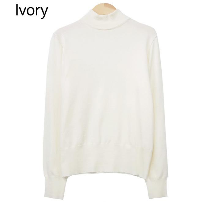 

футболка для женщин половина воротника черепахи трикотажная футболка свидание наряды корейская мода Free слоновая кость