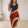 Women Plus Size V Neck Sleeveless White Printed Bodycon Midi Dress