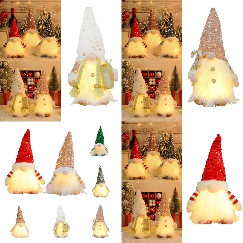 Charming Lighted Christmas Plush Gnome Doll With Shimmering Sequins And Colorful Accessories For Holiday Decorating