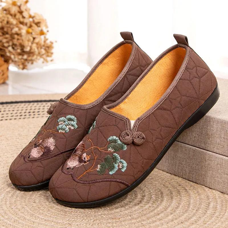 women fashion round toe beige high quality floral embroidery anti skid flat shoes lady cool comfort brown shoes ab491