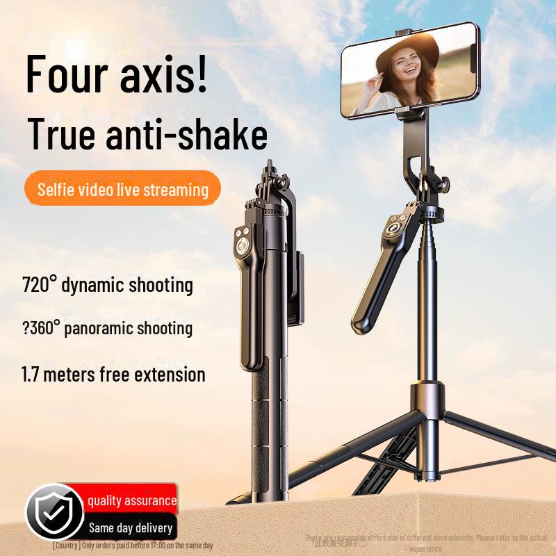 New Anti-Shake Four-Axis Gimbal Selfie Stick with Tripod for Mobile Live Broadcast and Travel