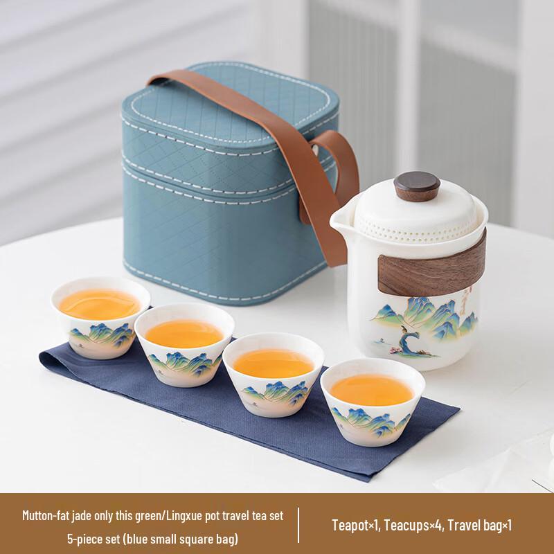 Heyuxi Mutton Fat Jade Porcelain Travel Tea Set