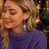 Hypoallergenic Silver Hooks 1 Pair Halloween Skeleton Cat Drop Dangle Earrings for Women, Cute Acrylic Witch Hat Skull Hoop Earring, Theme Jewelry