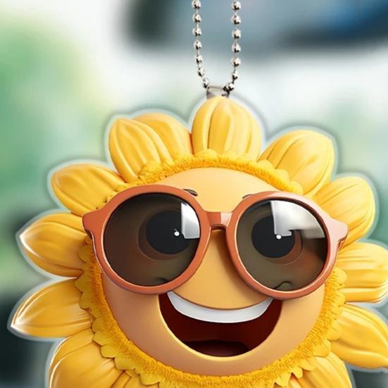 Sunflower Car Rearview Mirror Pendant Acrylic Auto Ornament for Christmas Tree Lightweight Hanging Decoration