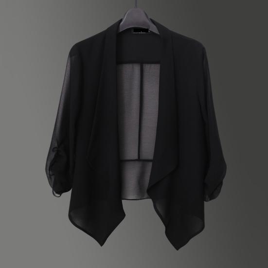 Women Cardigan Blazer Solid Color Long Sleeve Open Stitch Lapel Formal Business OL Commute Style Soft Breathable Thin Lady Coat