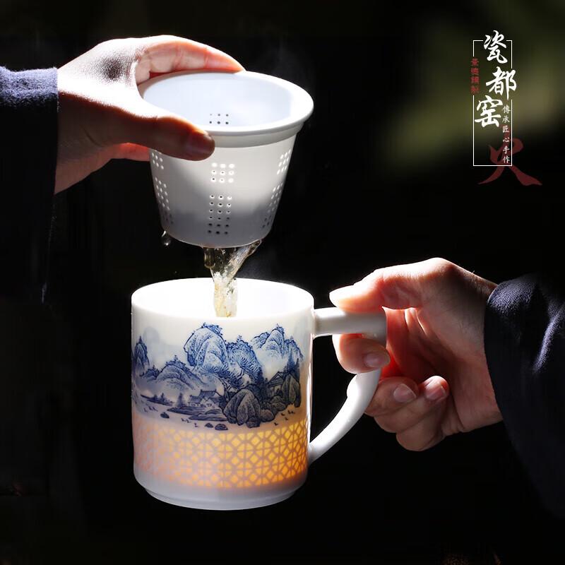 Jingdezhen Blue and White Ceramic Filter Teacup with Lid