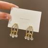 Silver needle geometric flash diamond fringed earrings women's niche design high-end stud earrings simple versatile ear jewelry