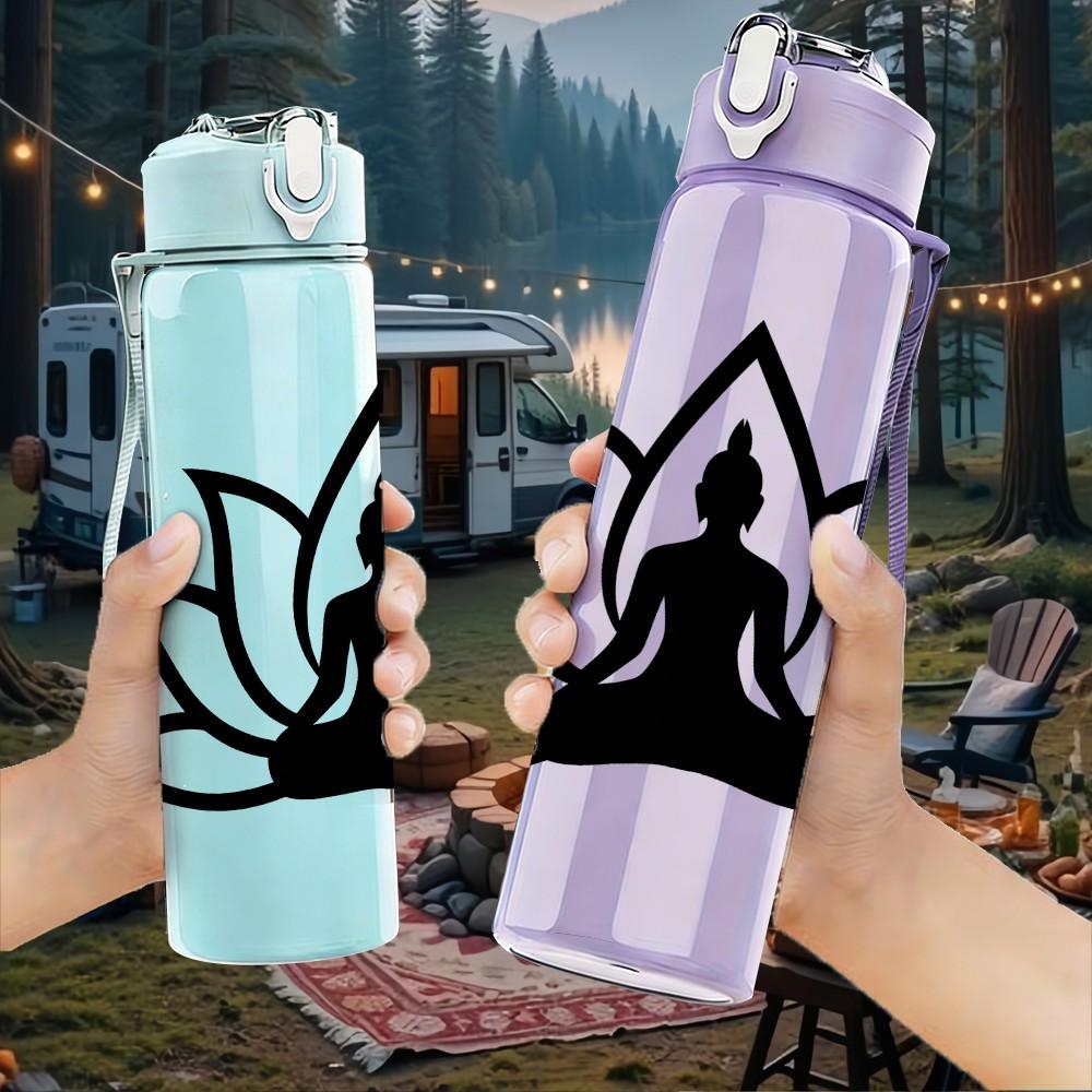 1PC Lotus Meditation Silhouette 750ml Color Plastic Sports Water Bottle Leakproof Flip Straw Lid Suitable for Sports Office Home Use
