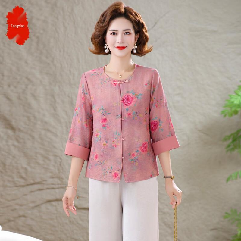 Chinese Style Floral Summer Top for Middle-Aged Women