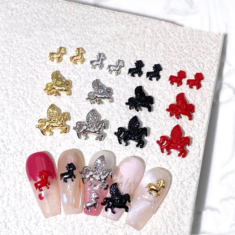 10Pcs Cute Cartoon Alloy Pony Nail Accessories Stylish Three-Dimensional Horse Nail Decoration For Girls Manicure Accessories