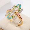Vintage Inlaid Pink White CZ Women's Ring Trendy Gold Color Hand Carving Dragonfly Daily Wear Party Jewelry Anniversary Gift