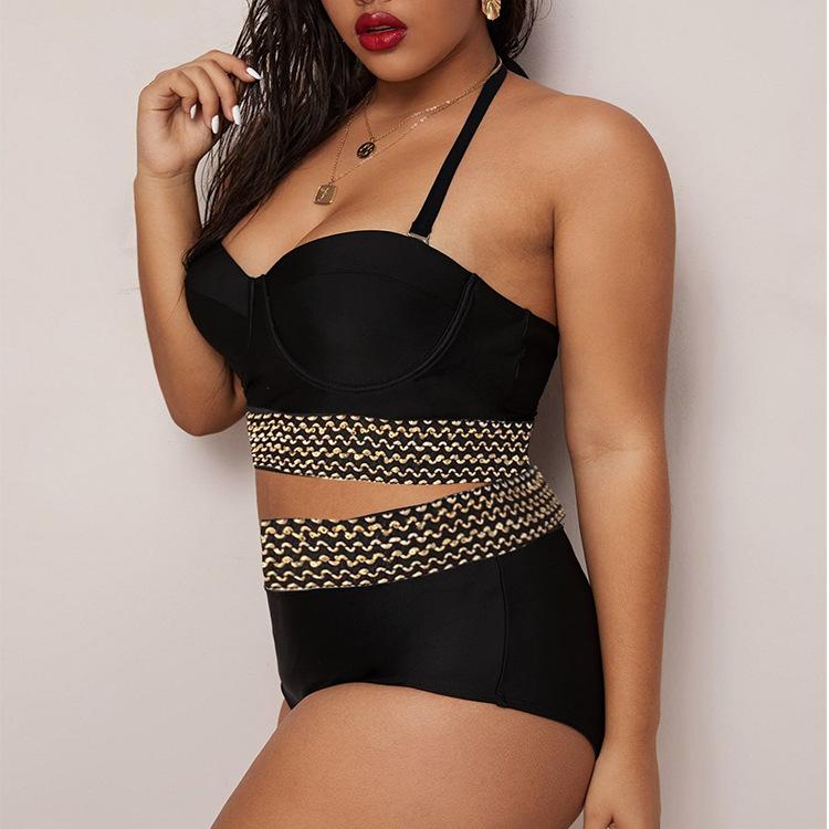 

Сексуальный купальник из двух частей большого размера с разрезом на бретельках и открытой спиной