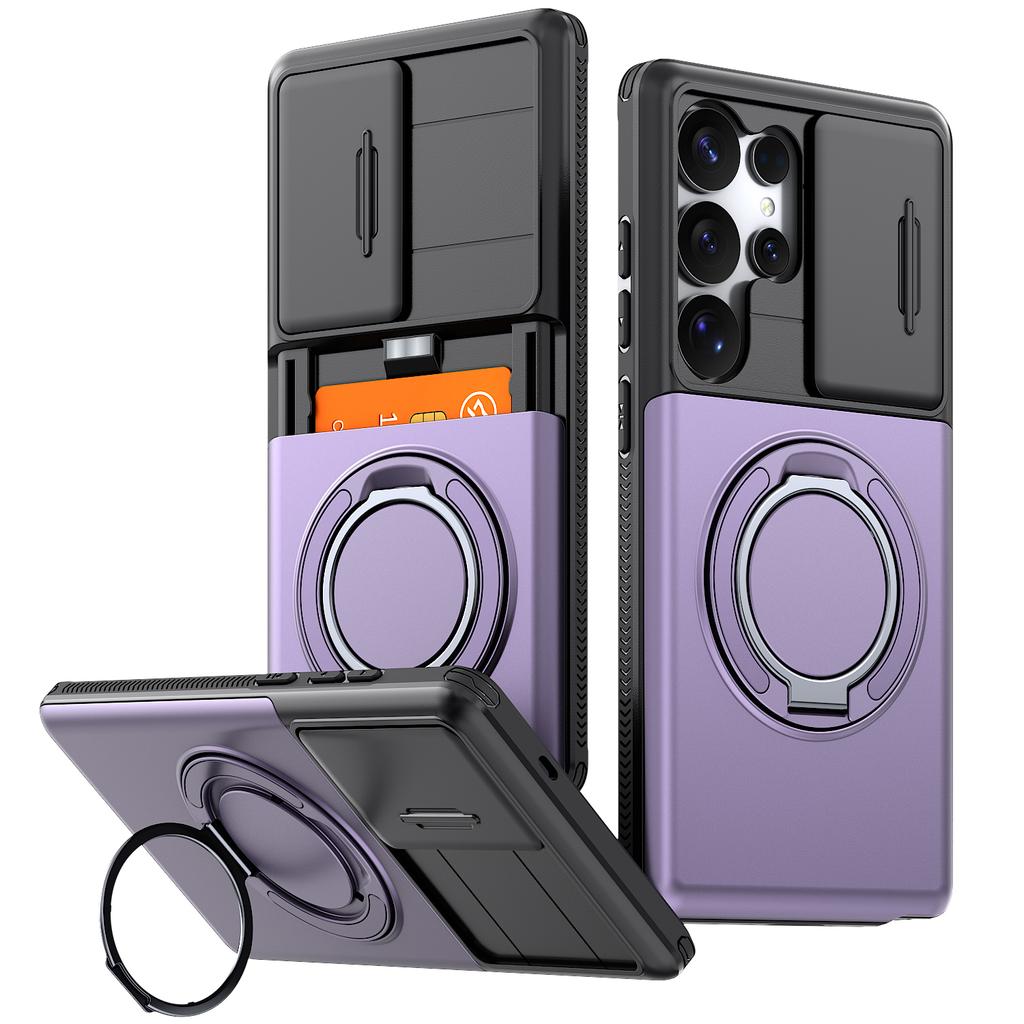 Hoesje Voor Samsung Galaxy S26 S25 S24 S23 S22 Ultra Plus S25FE S24FE Cover Schuif Camera Bescherming Met Kaart Ringhouder Armor Fundas