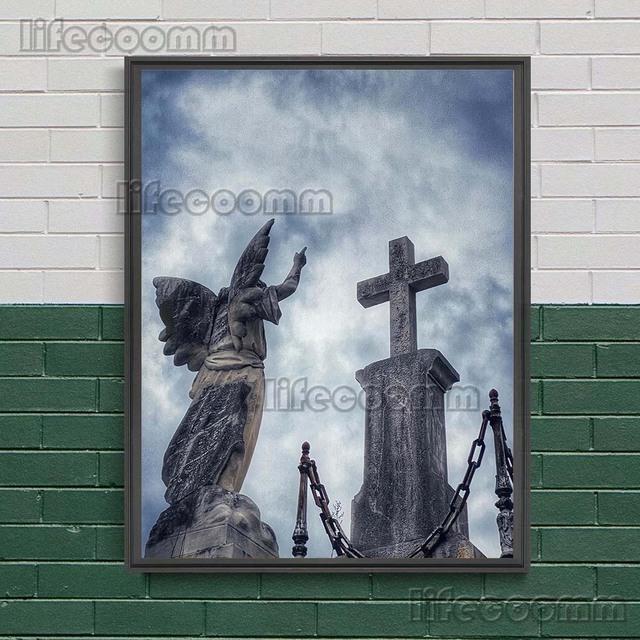The Statue Of The Holy Angel And The Virgin Guarding The Cemetery Wall Art Canvas Painting Sacred Sculpture Art Poster And Print No Frame