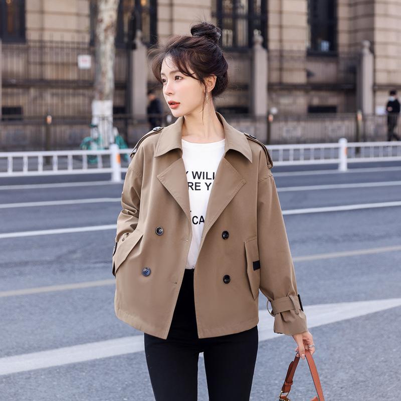 

Модный повседневный короткий тренч женский весенний новый двубортный дизайн маленького человека хаки куртка тренд XL глубокая кофе