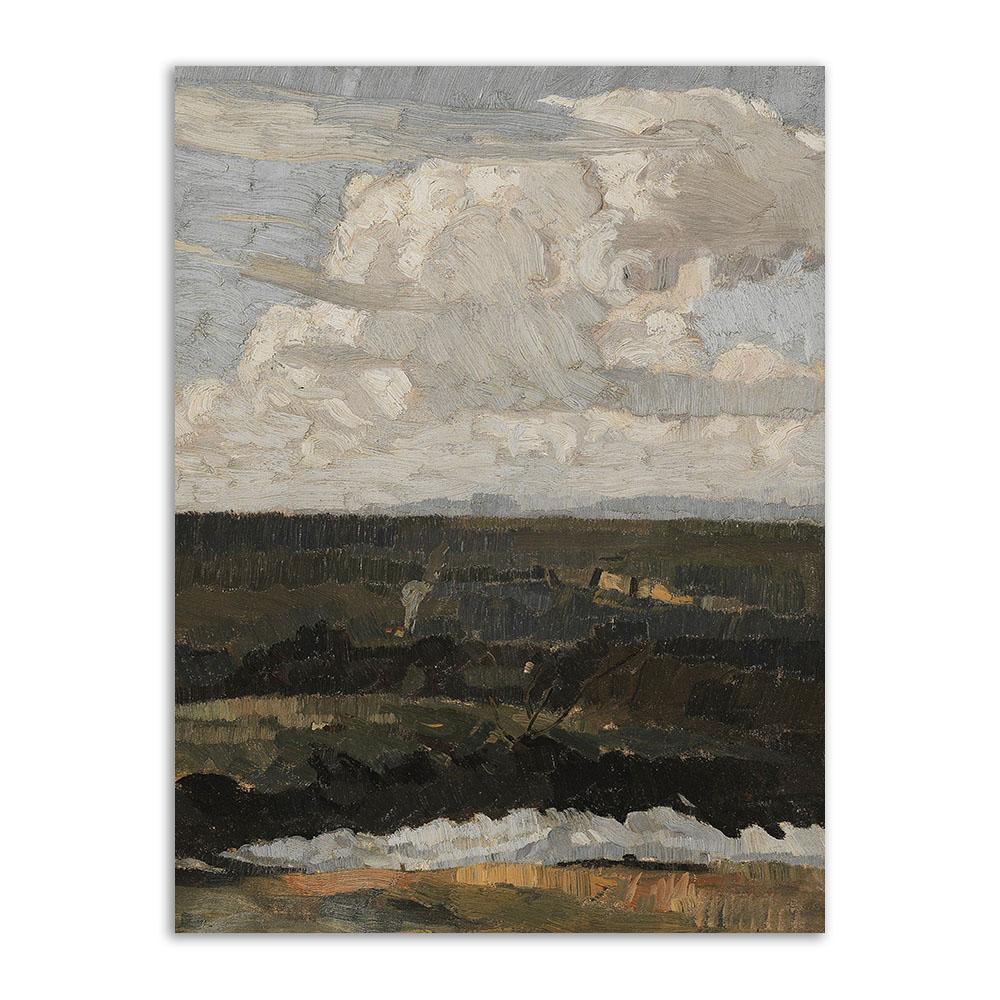 Vintage-Wand-Kunst, Retro-Poster und Drucke, Felddorf, natürliche Landschaft, Windmühle, Leinwandgemälde für Wohnzimmer, nordisches Bild