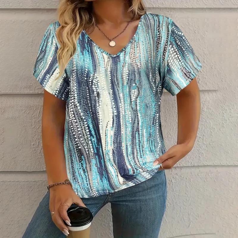 Vintage Women‘S T-Shirt Graphic Print Summer Casual V-Neck Short Sleeve T Shirts Fashion Female Outdoor Plus Size