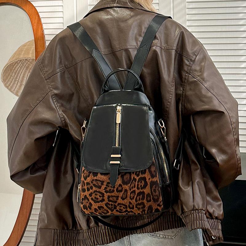 Fashion Leopard Print Design Small Backpack Female Luxury New Style Anti Theft Leather Rucksack Women Travel Back Pack for Girl