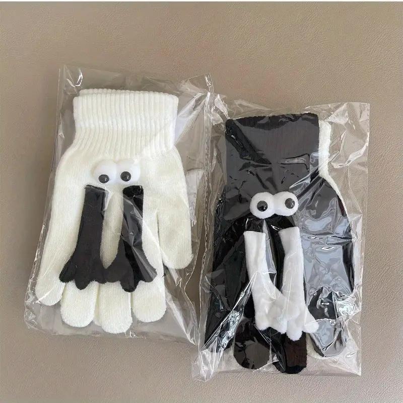 Winter Magnetic Couple Gloves – Cute Plush Hand Warmer Mittens for Students & Outdoor Use