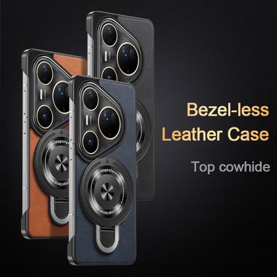 Huawei Pura 80 Ultra 70 Pro + Wireless Charging Shockproof Case For Magsafe Frameless Leather Texture Magnetic Holder Cover