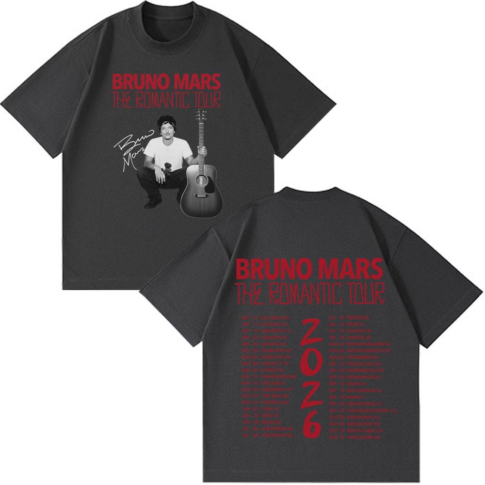 Rapper Bruno Mars Romantische Tour 2026 Grafik-T-Shirts Herren Damen Vintage T-Shirts Kurzarm Baumwolle Locker Hiphop Rundhals-T-Shirts