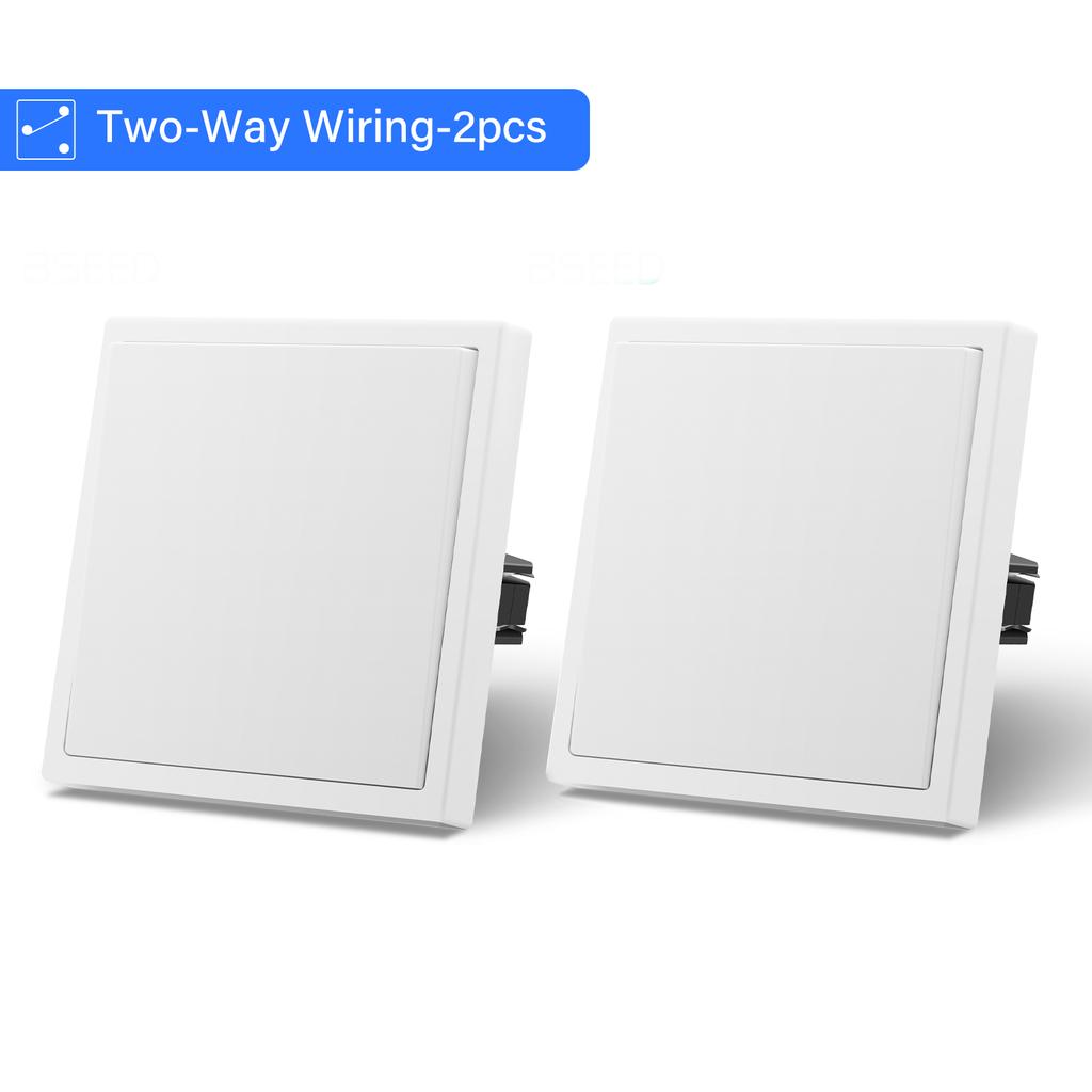BSEED 1/2Gang Wall Light Switches 2Way Control For Stairs Bedroom With EU Standard Power Socket USB Type-c Plastic Frames 2Pack