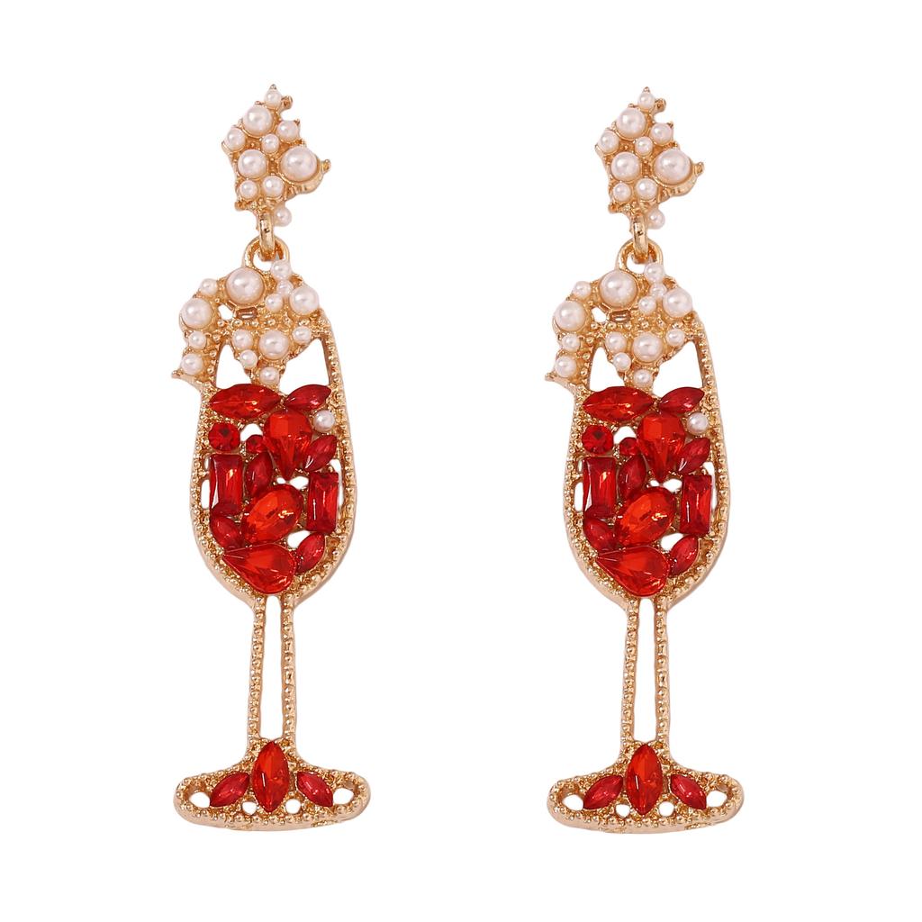 European and American retro imitation pearl inlaid rhinestone wine glass shape fashion temperament high sense earrings cross-border hot wholesale