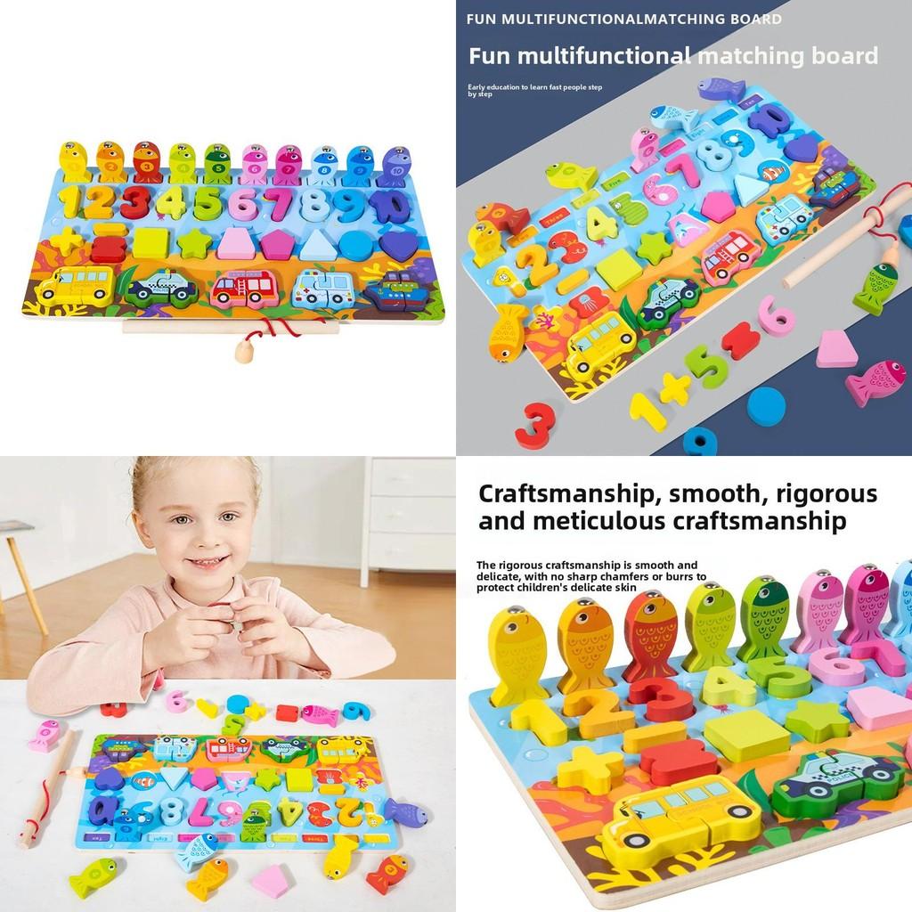 Fishing Childrens Wooden Logarithmic Board Letter Shape Pairing Toy Learning For