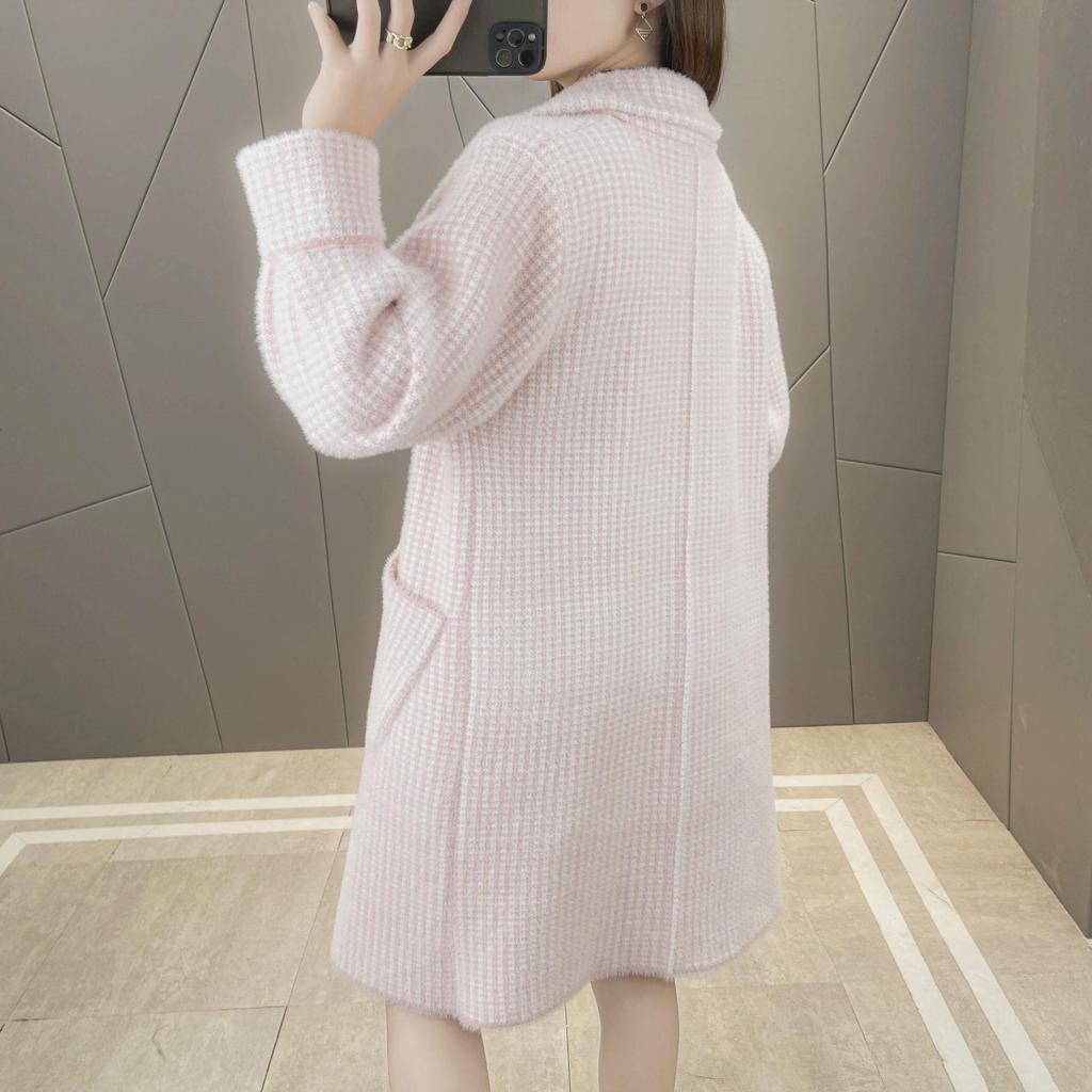 New High Quality Autumn Winter Coat Female New Korean Knitted Cardigan Loose Medium Long Wool Sweater