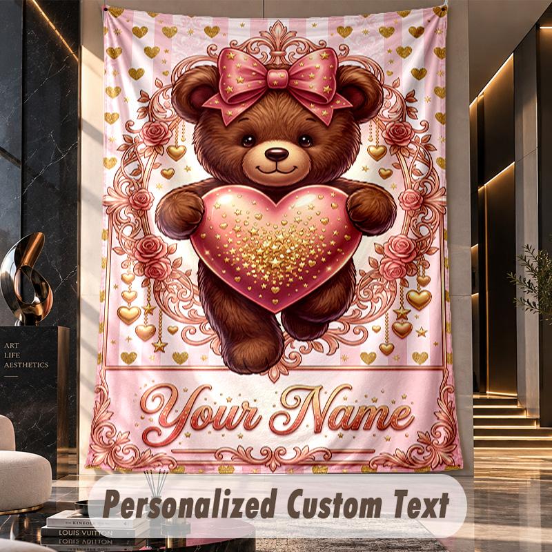 Teddy Bear (310) Theme Custom Tapestry Personalized Custom Name Text Wall Hanging Tapestry Home Decor Background Cloth