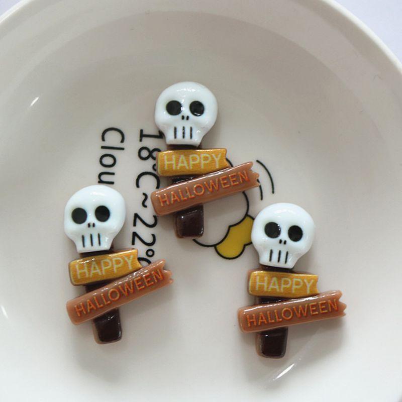 10 Pcs Cute Cartoon Halloween Ghosts, Skeletons, Pumpkins Flat Back Resin DIY Jewelry Hairpin Craft Decoration Accessorie