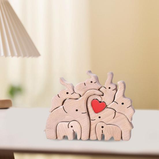 Wooden Elephant Family Puzzle Ornament Love Heart Mother Father Baby